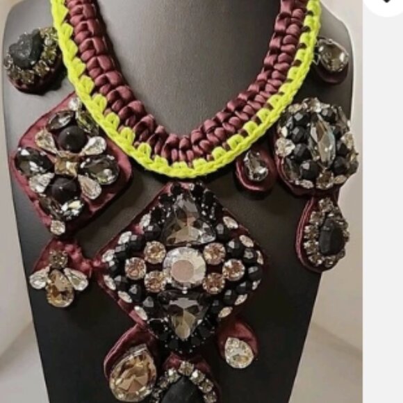 J. Crew Collection Fall 2013 Fabric Rope Rhinestone Gem Statement Necklace - Picture 9 of 10